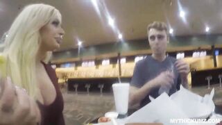 PAWG blonde blows random dudes dick after bowling