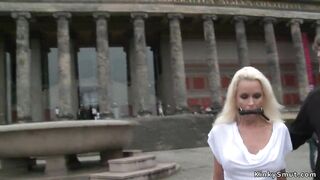 Master walked gagged big tits German blonde Milf then at underpass entrance banged her