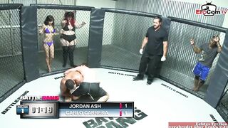 Skinny Girl with perfect tits have sex in a boxing ring until the facial cumshot