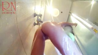 A pretty lady takes a shower in the shower room. She washes boobs, ass, pussy with soap. OMG Perfect meaty pussy. Shows her tits, nipples, juicy shaved pussy. You can fuck a cutie in the shower.